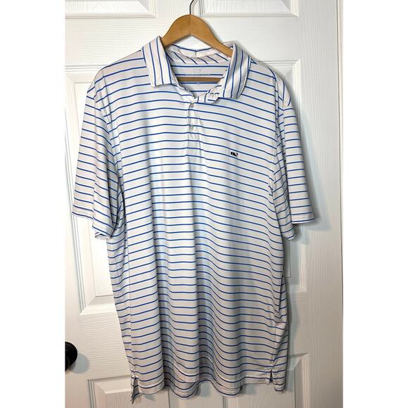 Vineyard Vines Polo Shirt Mens XL White Blue Stripe Performance Stretch Golf - Picture 3 of 6